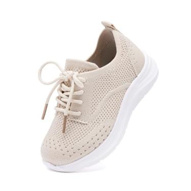 Imagem de BMCiTYBM Sapatos infantis para meninos e meninas, confortáveis, tênis de caminhada, malha Oxford, casual, uniforme escolar, mocassim, A-camel, 10 Toddler