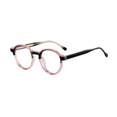 Imagem de Óculos de sol com bloqueio de luz azul, armação redonda masculina e feminina retrô (armação preta e rosa)