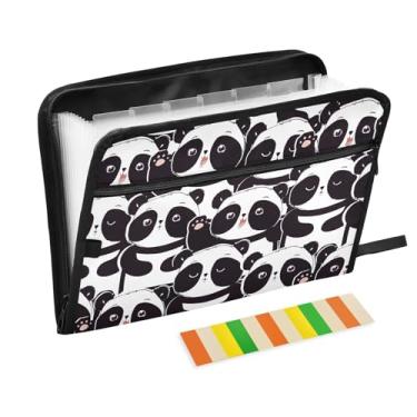 Imagem de Pastas de arquivo de urso panda padrão, pastas de plástico com 13 bolsos, pasta de arquivos expansível para documentos, escola, estudantes, escritório, pasta estética com etiquetas tamanho A4 carta