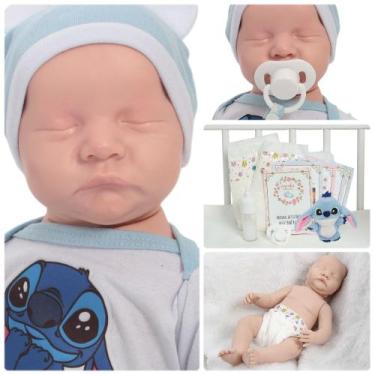 Imagem de Bebê Reborn Menino 100% Vinil Realista com Pelúcia Stitch - Cegonha Re