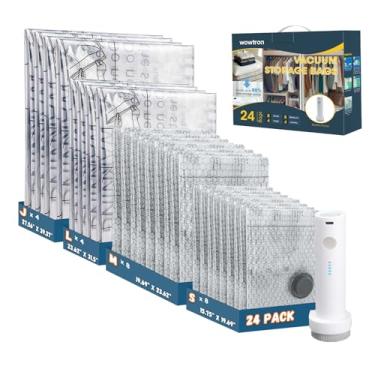 Imagem de 24 sacos de vedação a vácuo para roupas com bomba elétrica - 8 pequenos, 8 médios, 4 grandes, 4 Jubom - Sacos de armazenamento a vácuo economizadores de espaço para roupa de cama, cobertor