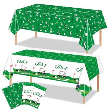 Imagem de XUELIREN 4 peças de toalha de mesa de golfe, decorações de festa de golfe, artigos de festa com tema esportivo, retangular, plástico descartável, decoração de bola para aniversário, piquenique
