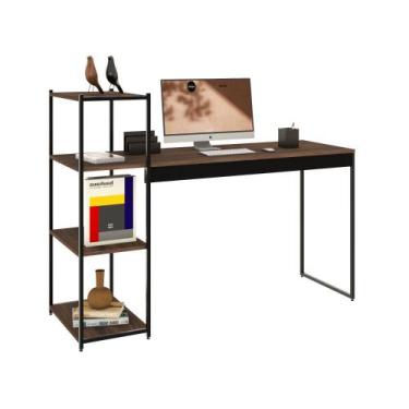 Imagem de Mesa c/Estante Alta c/03 Prateleiras Tub 135 cm Est.Preta - Metalig, N