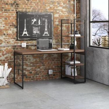 Imagem de Mesa c/Estante Alta 150X64X147cm C/04 Prateleiras - Metalig, Nogal