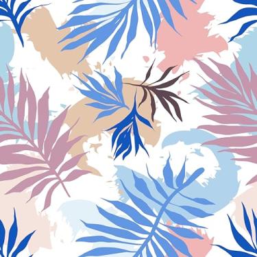 Imagem de EPPKILY Papel de parede botânico tropical com folhas azuis/roxas, 44,5 x 259,1 cm, folhas de samambaia natural, autoadesivo, papel de contato removível para decoração de quarto, armários, rolo de