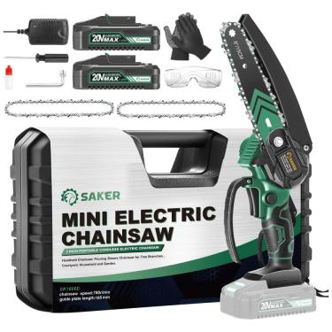 Imagem de Mini Motosserra Elétrica Portátil para Poda de Galhos, Movida a Bateria 20V, Saker, Verde