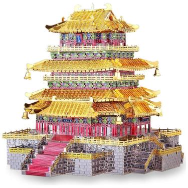 Imagem de Quebra Cabeças 3D Arquitetura Torre Gangue para Crianças e Adultos, 319 Peças, PIECECOOL, Vermelho