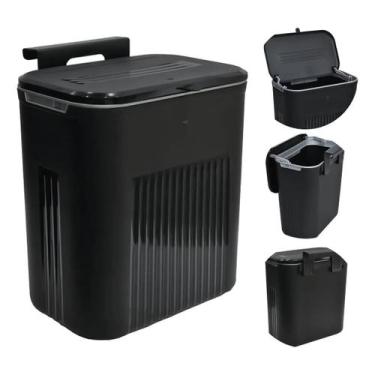 Imagem de Lixeira suspensa preta 9 litros com suporte adesivo e alça de pendurar