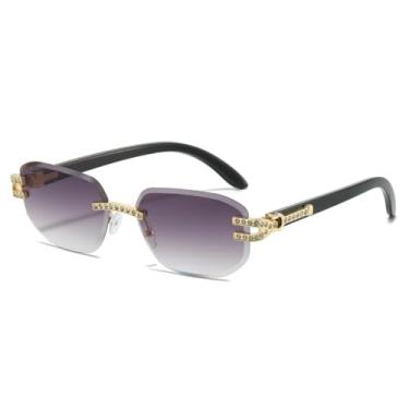 Imagem de Óculos de sol femininos luxuosos, sem armação, com gradiente, personalidade, design de armação de diamante, óculos casuais masculinos, UV400 (chá dourado claro)