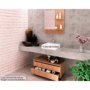 Imagem de Armário C- Balcão Banheiro Rodizios Bn3603 S- Cuba 80cm E Espelho Bn3614 Amêndoa - Tecno Mobili