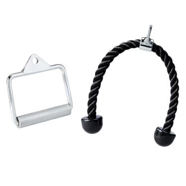 Imagem de Primero Basics Acessórios de cabo de academia - Corda de tríceps de aço durável, puxador LAT para baixo e alça D, acessórios de máquina de cabo multifuncional para sistemas de tração de tríceps