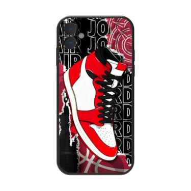 Imagem de OUWPVWFJ Capa de telefone preta elegante compatível com iPhone 17 com design de tênis de basquete vermelho e branco para meninos e homens - Cobertura total da lente para proteção máxima