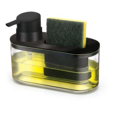 Imagem de 2X Dispenser Porta Detergente Bucha Preto Transparente Plást