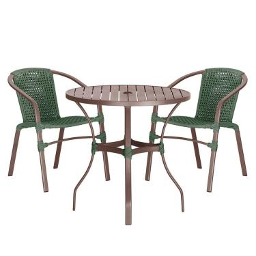 Imagem de 02 Cadeiras Floripa E Mesa Roma 80cm Marrom Trama Original Verde