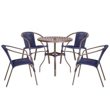 Imagem de 04 Cadeiras Floripa E Mesa Roma 80cm Marrom Trama Original Azul