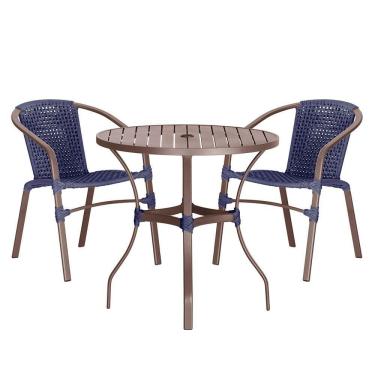 Imagem de 02 Cadeiras Floripa E Mesa Roma 80cm Marrom Trama Original Azul