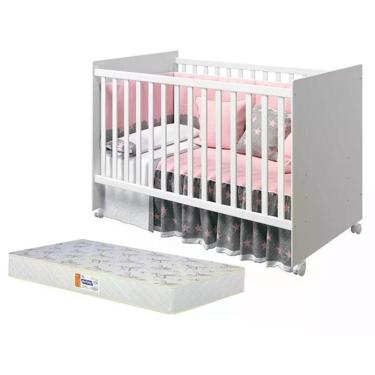 Imagem de Berço Tico Branco Brilho Com Colchão D18 De 10cm Reller Móveis Branco Brilho