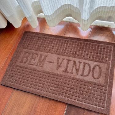 Imagem de Capacho Emborrachado Aveludado Entrada Porta Loja Apartamento Tapete Antiderrapante Bem Vindo Marrom