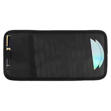 Imagem de Suporte para CD e DVD Carro, Protetor Organizador de Viseira de Sol Veículo com 12 Compartimentos Armazenamento Bolso Malha e Suporte para Caneta (Preto)