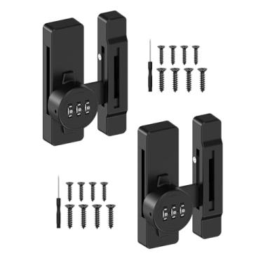 Imagem de MeBantoo Fechadura de porta de celeiro de 90/180 graus - Trava de segurança de combinação de 3 dígitos sem chave, trava de senha mecânica de liga de zinco para armário, armário de arquivos, porta