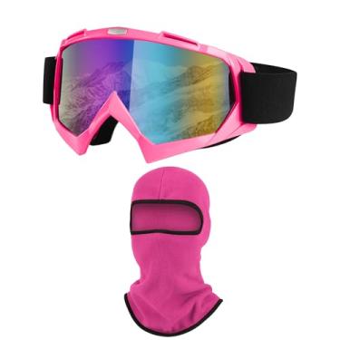 Imagem de LJDJ Óculos de esqui, snowboard para motocicleta com polaina de pescoço de inverno para homens e mulheres, esqui, pesca, caminhadas, ciclismo (rosa rosa)