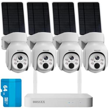 Imagem de OOSSXX Câmeras solares sem fio de áudio bidirecional com zoom digital (PT, 100% sem fio), bateria solar, detecção PIR, sistema de câmera de segurança sem fio, sistema de vigilância por vídeo (4
