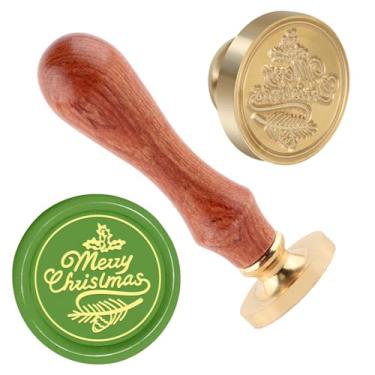 Imagem de Carimbo de lacre de cera de Natal, carimbos de latão e cabo de madeira, cabeça para cartões de Natal, convites, cartas, envelopes, cartões de felicitações, presentes