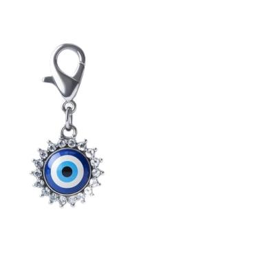 Imagem de Chaveiro com olho turco, com cartão azul, branco e preto, chaveiros da sorte, pingentes de bolsa para mulheres, presente legal para mulheres, homens, meninas, meninos, proteção e boa sorte - prata