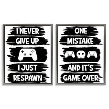 Imagem de Stupell Industries Conjunto de tela flutuante com moldura preta Motivational Gamer Phrases, design de Marcus Prime, 21 x 17