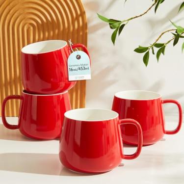 Imagem de Teocera Conjunto de 4 canecas de café de cerâmica de 473 ml – Copos de café com leite empilháveis, micro-ondas, lava-louças e forno – Ideal para café, cappuccino, chocolate quente, presentes de