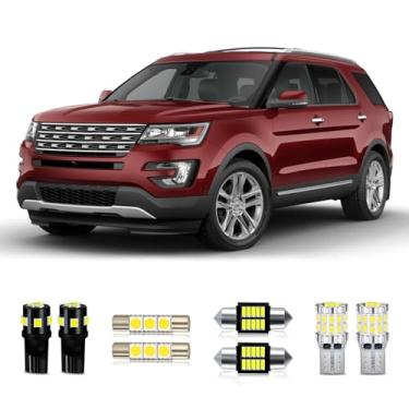 Imagem de MEALAM Kit de pacote de lâmpadas LED brancas compatível com 2011 2012 2013 2014 2015 2016 2017 2018 2019 2020 Ford Explorer luz de cúpula de mapa interior + luz de placa de licença e ferramenta de