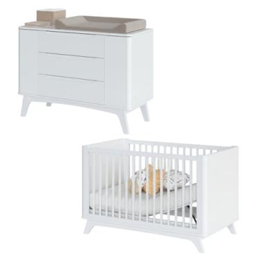 Imagem de Quarto de Bebê Completo Sambalelê Prime – Berço Redondo com Sistema Antirrefluxo + Cômoda Premium em MDF e Madeira Maciça (Branco)