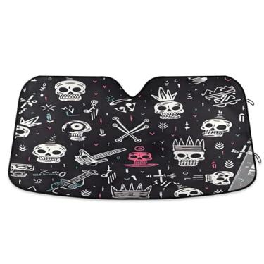 Imagem de SEHANY Esqueletos góticos engraçados para para-brisa, protetor solar dobrável, protetor de viseira de sol bloqueia os raios UV para manter o veículo fresco protetor de viseira de sol para carro