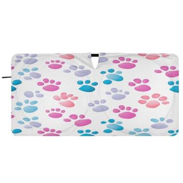 Imagem de Blueangle Guarda-sol para para-brisa com estampas de patas fofas - 157,5 cm x 81,3 cm dobrável para janela dianteira do carro bloqueia raios UV viseira de sol (441)