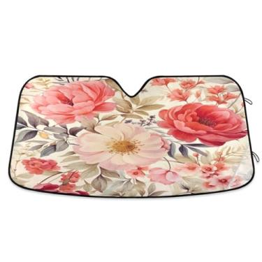 Imagem de ATTX Para-brisa de carro flores rosa 144.8 cm x 80.0 cm escudo solar universal com proteção UV, persiana de janela frontal automática dobrável para caminhões Sedans SUVs #696