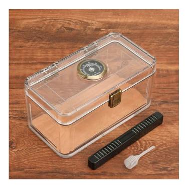 Imagem de Umidor de charuto de acrílico, caixa de charutos de mesa com umidificador e higrômetro bandeja portátil de madeira de cedro espanhol B