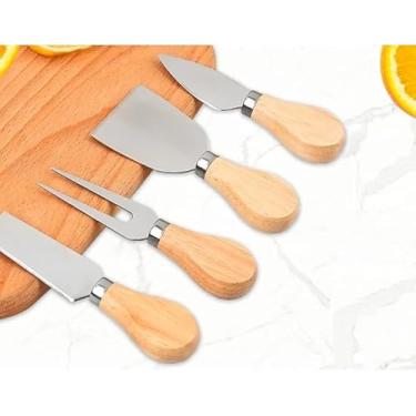 Imagem de Conjunto de Facas de Queijo Gourmet – Aço Inox Espelhado, Cabos de Madeira MDF, 4 Peças Para Cortar e Servir Queijos Finos, Ideal para Tábua de Frios, Mesa Posta, Receber Visitantes