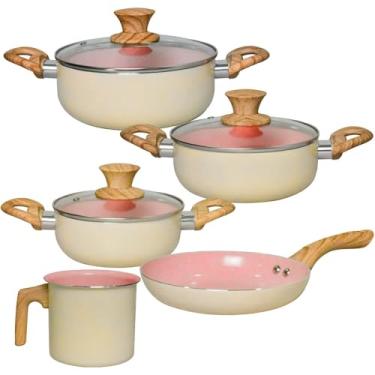 Imagem de Jogo de Panelas Antiaderente de Indução Revestimento Cerâmica Verona Bege 5 Peças - Rio Home