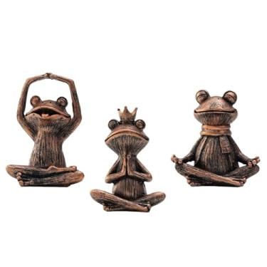 Imagem de SOREFAFA Zen Garden Collection Meditating Frog Statues, Bronze Finish, Yoga Pose Decorative Figurines, Set of 3 (Bronze)