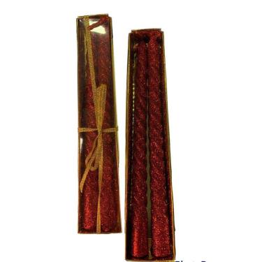 Imagem de Kit 2 Velas Retorcida Natal Para Castiçal -Vermelho Gliter