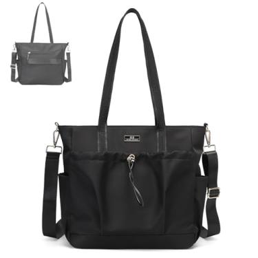 Imagem de Super Eager Bolsa feminina leve, com compartimentos, bolsa de ombro acolchoada para viagens, trabalho, academia, Preto