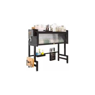 Imagem de Prateleira de Metal para Pia Suspensa, 105x28x79 cm, Preta, com Sistema de Drenagem, Organizador de Cozinha