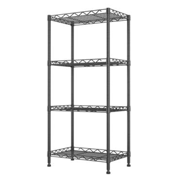 Imagem de VANZBON Armazenamento de prateleiras de 4 níveis, pequena unidade de prateleira de arame com rodas, organizador de prateleiras ajustáveis em pé, prateleira de metal para despensa, cozinha, sala de