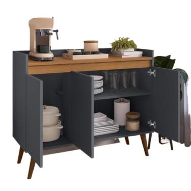 Imagem de Aparador Buffet Sala De Estar Cantinho Café Armário Cozinha 2,3,4 Portas Organizador Prático(Lívia 3 Cinza Com Freijó)