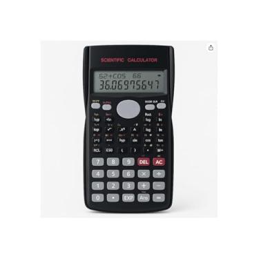 Imagem de Calculadora Científica com 240 Funções, Display de 2 Linhas, Preta, Plástico, 6x9x1cm, Capa Protetora, Portátil