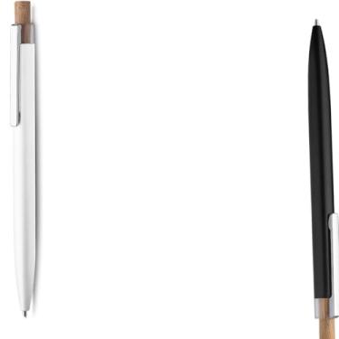 Imagem de Caneta Esferográfica Retrátil em Alumínio Reciclável e Bambu, Escrita Azul, Refil Parker, Grip Antiderrapante, 1 e 2Unidades, 1mm (Branco e Preto 2)