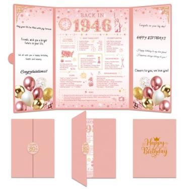 Imagem de TAKEALOOKO Decorações de aniversário de 80 anos de ouro rosa para mulheres - Cartões de feliz aniversário de 80 anos com envelope, livro de visitas de assinatura alternativa, presentes para