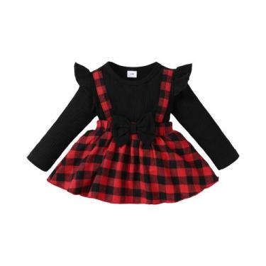 Imagem de Vestido Xadrez Para Bebês Recém-nascidos Com Manga Voadora E Faixa De 