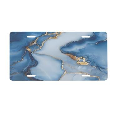 Imagem de Placa de licença artística azul mármore para frente do carro placas de carro metal de alumínio adequado para caminhão placa de porta de carro bar café acessórios automotivos para homens mulheres 15 x