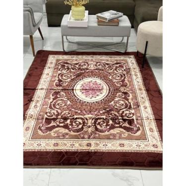 Imagem de Tapete Floral Grande 1,45x1,95m Antiderrapante para Sala e Quarto - Tapete Macio de Flanela, Fácil de Lavar na Máquina, Antialérgico, Decorativo para Sua Casa(Marrom com Bege)